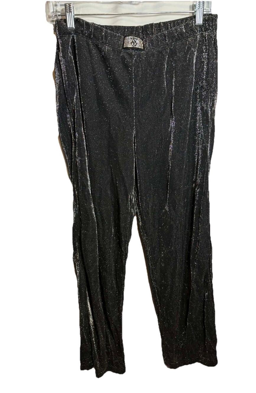 Victoria's Secret Shimmer Knit Long Pajama Pant Woman’s Size M Black Shimmer